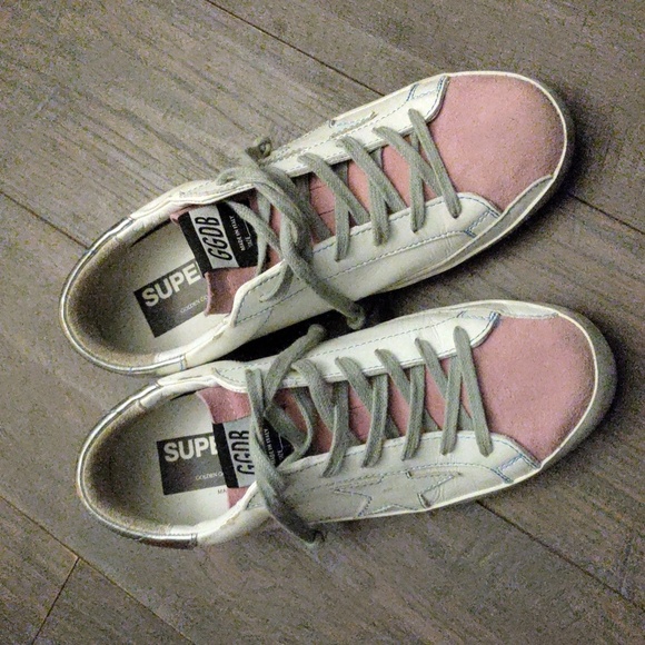 Golden Goose"Superstar" Distressed White Leather/Pink Suede Trainer Sneakers - Picture 1 of 16